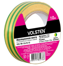 Volsten V02-7M-13х15-10 (Изолента 0,13х15 мм желто-зеленая 10 метров)