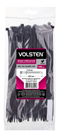 Volsten V02-1B-4,8х400-100 (Хомут черный нейлон 4,8х400 (100шт.))