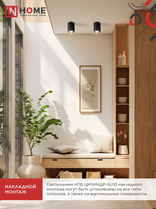 Светильник потолочный НПБ ЦИЛИНДР-GU10-BL/BL под лампу GU10 70x100мм черный IN HOME — изображение 7