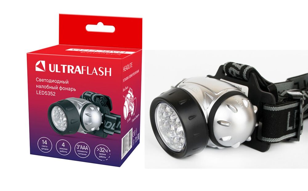 Ultraflash LED5352 (фонарь налобный, металлик, 14LED, 4 реж, 3XR03, пласт, коробка)