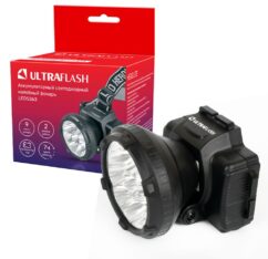 Ultraflash LED5363 (фонарь налобн. аккум. 220В, черный, 9LED, 2 реж, пласт, бокс)