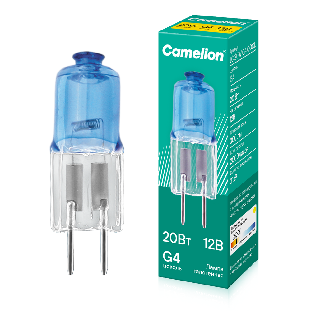 Camelion JC 20W G4 COOL (Эл.лампа галоген.без рефлектора, 12V, 2000 часов)
