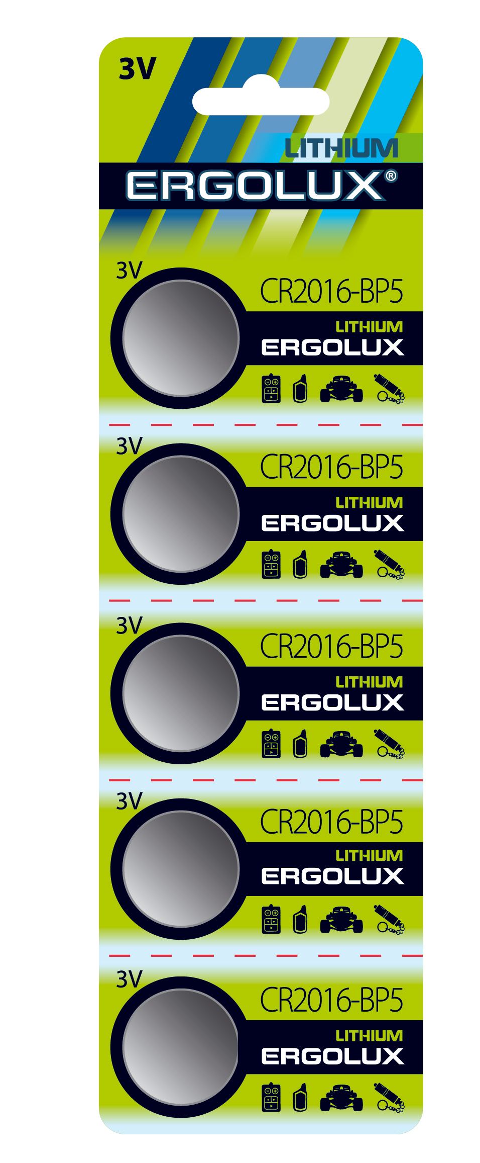 Ergolux.CR2016 BL-5 (CR2016-BP5, батарейка литиевая,3V)