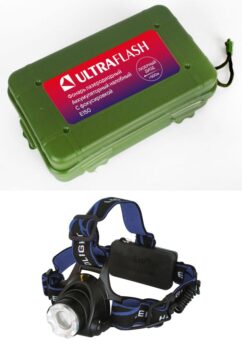 Ultraflash E150 (фонарь налобн аккум  220В, черный, LD 3 Ватт, фокус, 2 ак 3 реж, пласт, бокс)