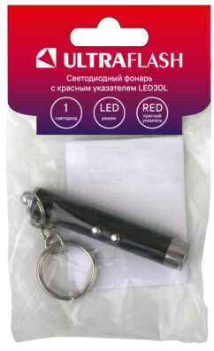 Ultraflash LED30L (фонарь, 1LED+лазерная указка 3xAG3, черный, алюм., блистер-пакет)