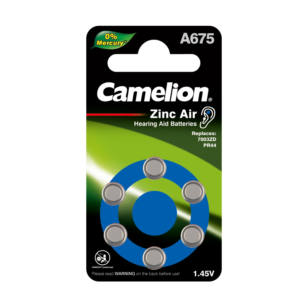 Camelion ZA675 BL-6 Mercury Free (A675-BP6(0%Hg), PR44 батарейка для слуховых аппаратов, 1.4V)