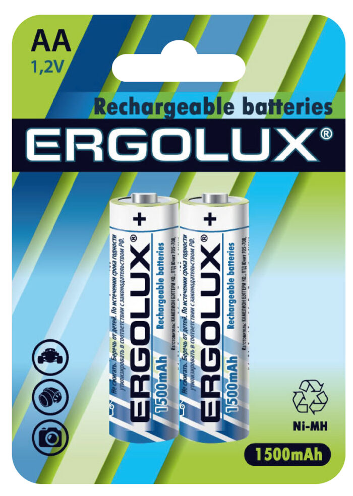 Ergolux AA-1500mAh Ni-Mh BL-2 (NHAA1500BL2, аккумулятор,1.2В)