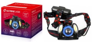 Ultraflash E1334 (фонарь налоб акк 3,7В, синий /черн, LD, 4 Ватт, фокус, 2 ак. 4 реж., метал., бокс)