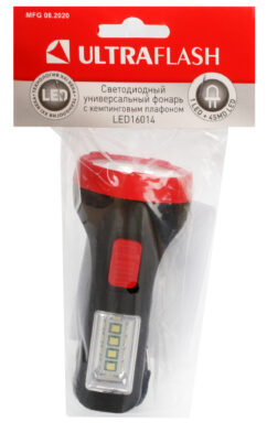 Ultraflash LED16014 (фонарь, черный, 1+4SMD LED, 2 реж., 1XR6, пластик, блистер-пакет)
