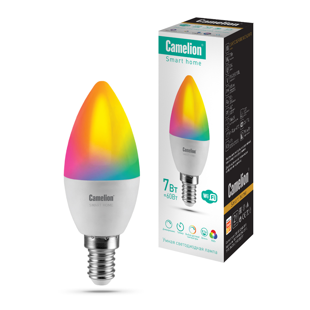 Умная лампа Camelion Smart Home декоративного освещения "свеча" LSH7/C35/RGBCW/E14/WIFI
