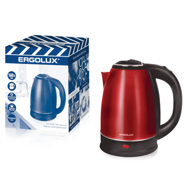 ERGOLUX ELX-KS05-C04 красный ПРОМО (чайник нерж.сталь, 1.8л, 220-240В, 1600 Вт)