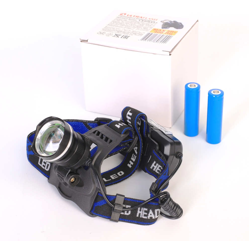 Ultraflash LED5337 (фонарь налоб акк 3,7В, черн., 1LED, 5 Вт, фокус, 2 ак. 3 реж, USB, бокс са)