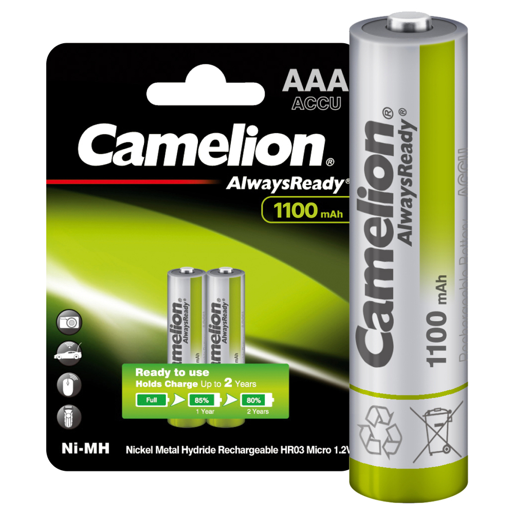 Camelion Always Ready AAA-1100mAh Ni-Mh BL-2 (NH-AAA1100ARBP2, аккумулятор,1.2В)