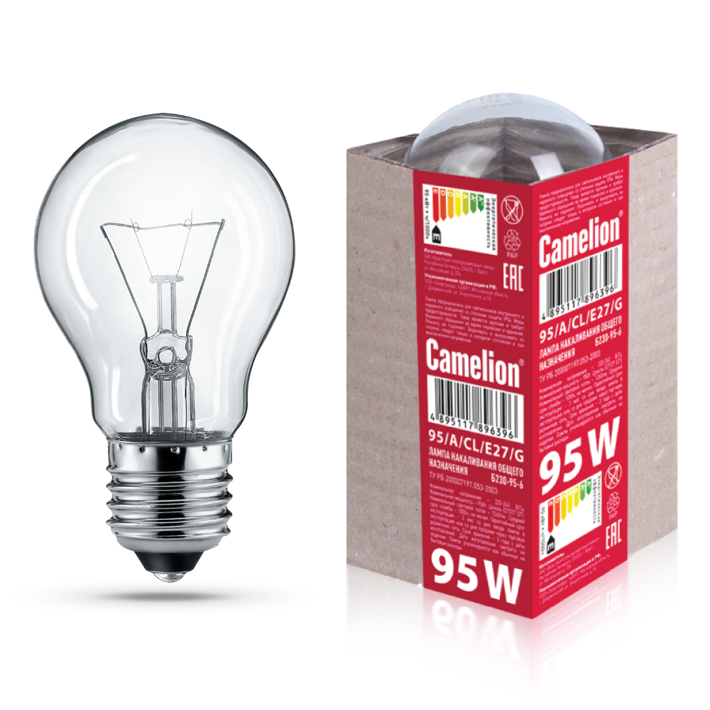 Camelion 95/A/CL/G/E27 (Эл.лампа накал.с прозрачной колбой, ЛОН, ГОФРА, Б230-95-6)