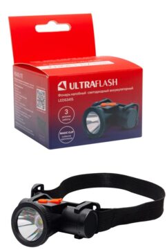 Ultraflash LED53415 (фонарь налоб.аккум 3,7В,,черный, LED XPE, 1 Ватт, 3 реж., Micro-USB, бокс)