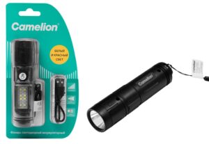 Camelion LED29361 (фонарь аккум. 3,7В, черн., LED+8SMD+4RED, 1,5 Вт, 7 реж.,Type - C, блист.)