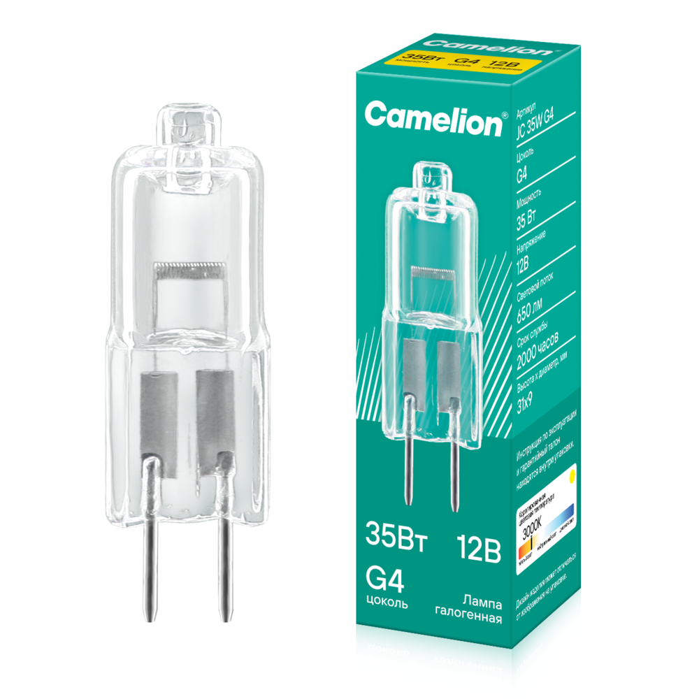 Camelion JC 35W G4 (Эл.лампа галоген.без рефлектора, 12V, 2000 часов)