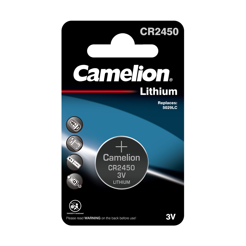 Camelion CR2450 BL-1 (CR2450-BP1, батарейка литиевая,3V)