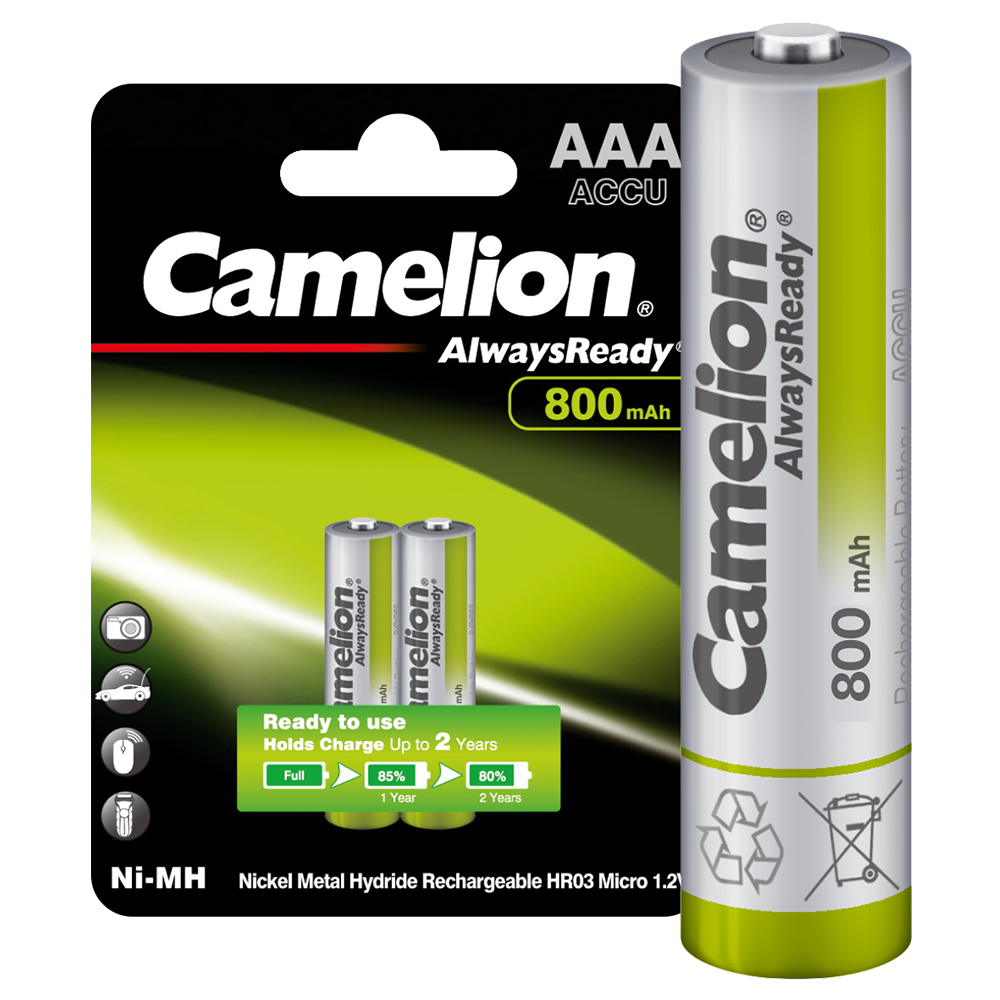 Camelion Always Ready AAA- 800mAh Ni-Mh BL-2 (NH-AAA800ARBP2, аккумулятор, 1.2В)