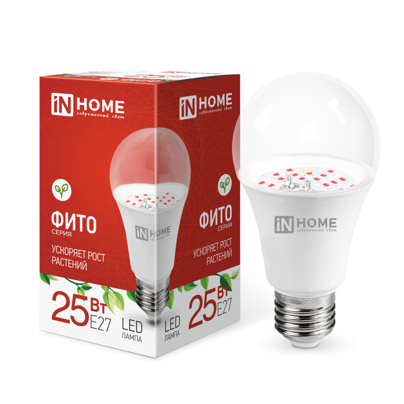Лампа светодиодная LED-A65 STD-ФИТО красно-синий спектр 25Вт 230В Е27 IN HOME