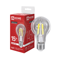 Лампа светодиодная LED-A60-deco 15Вт 230В Е27 4000К 1480Лм прозрачная IN HOME