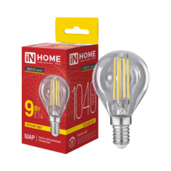 Лампа светодиодная LED-ШАР-deco 9Вт 230В Е14 3000К 1040Лм прозрачная IN HOME