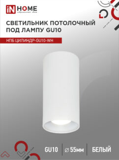 Светильник потолочный НПБ ЦИЛИНДР-GU10-WH под лампу GU10 55х100мм белый IN HOME