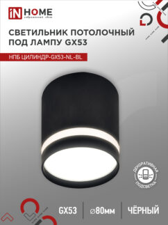 Светильник потолочный НПБ ЦИЛИНДР-GX53-NL-BL под лампу GX53 82х80мм черный IN HOME